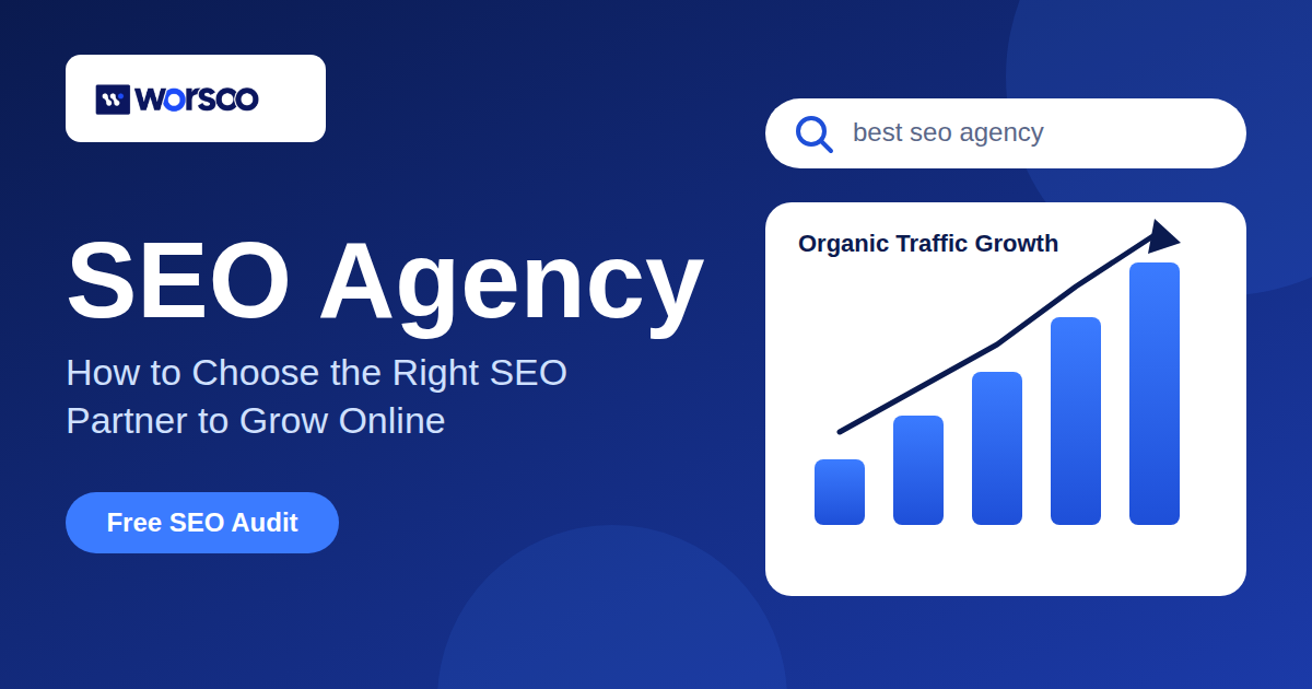 SEO agency guide by Worsoo showing organic traffic growth and search results for choosing the right SEO partner
