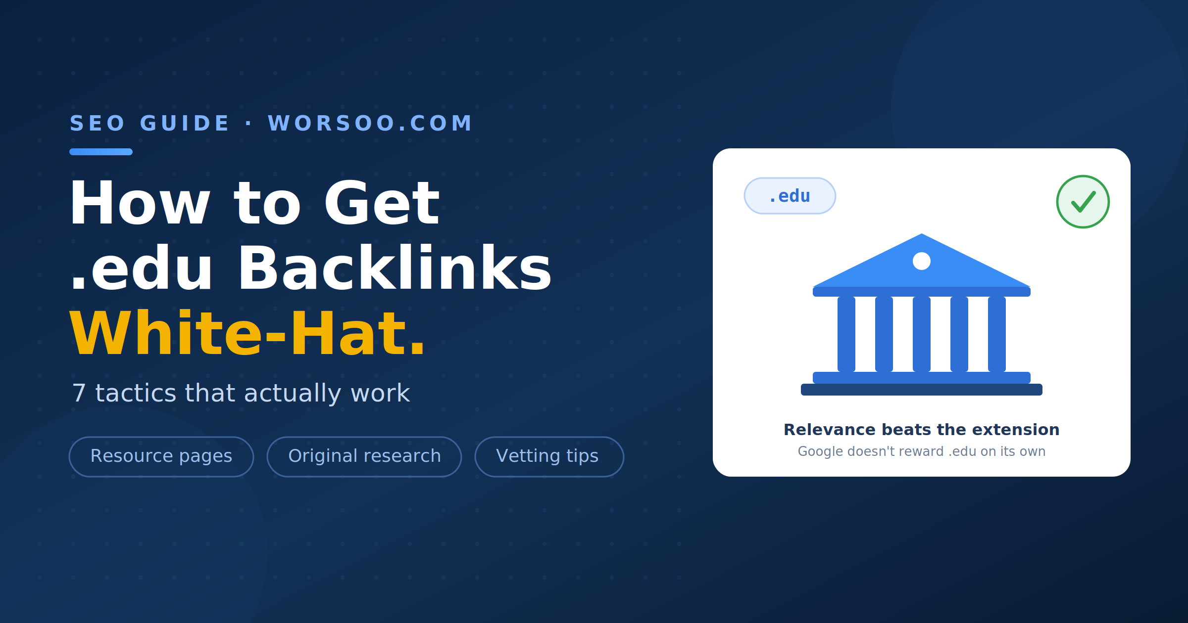 How to get .edu backlinks — university building with a .edu badge and a green check mark