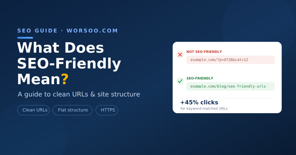 What does SEO-friendly mean — comparison of a messy URL versus a clean SEO-friendly URL