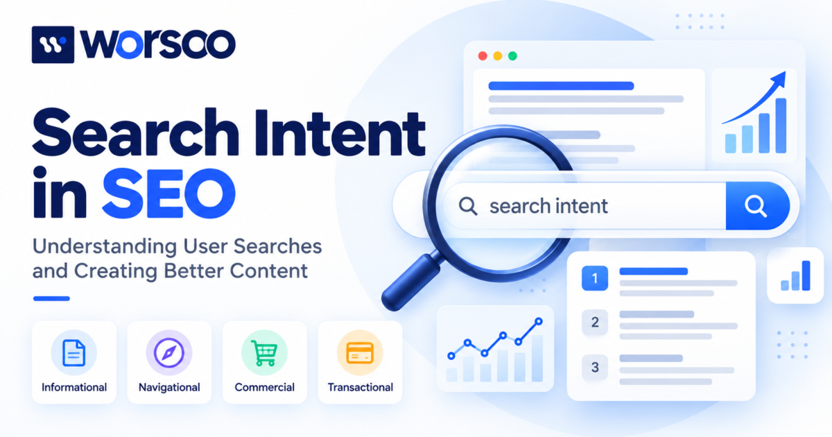 Search intent in SEO showing how Google understands user searches and matches content with informational commercial and transactional intent
