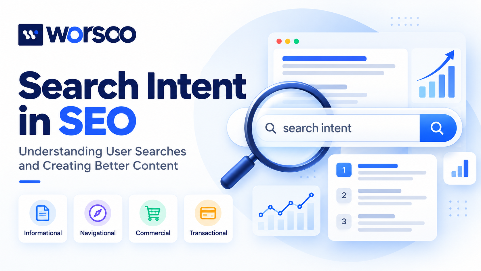 Search intent in SEO showing how Google understands user searches and matches content with informational commercial and transactional intent