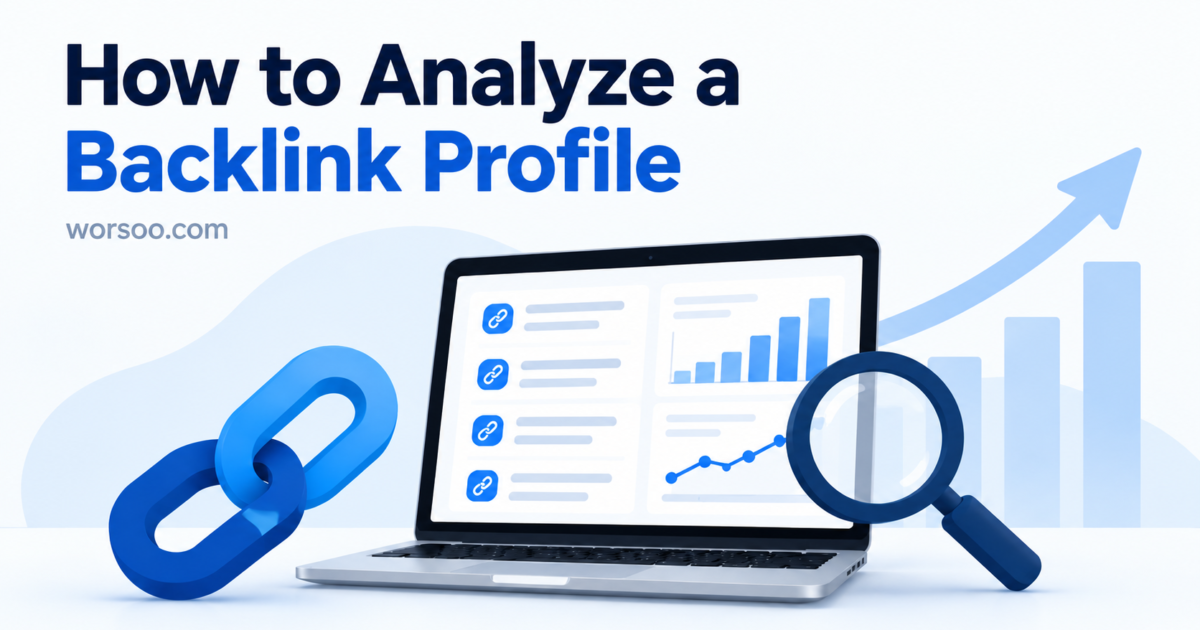 How to analyze a backlink profile with SEO analytics dashboard, backlink links, and website growth chart.