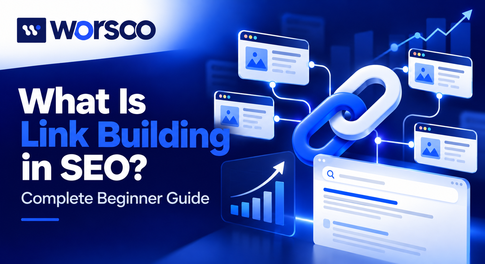 What is link building in SEO showing backlinks, website authority, and search visibility growth.