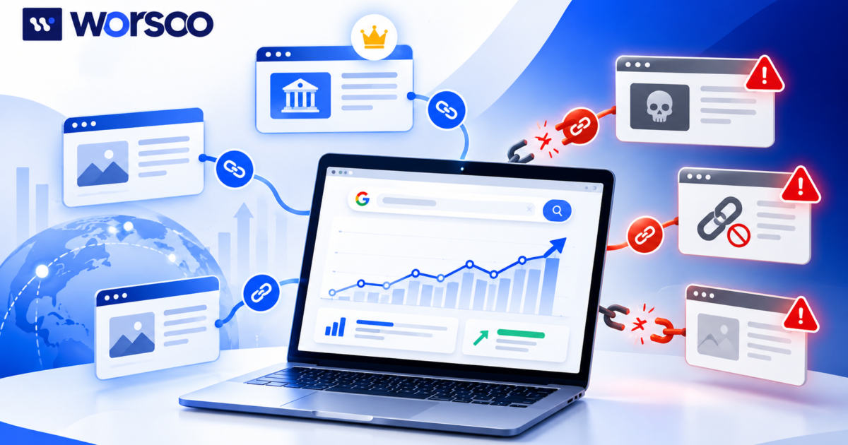 Common link building mistakes showing bad backlinks and quality backlink strategies for SEO.