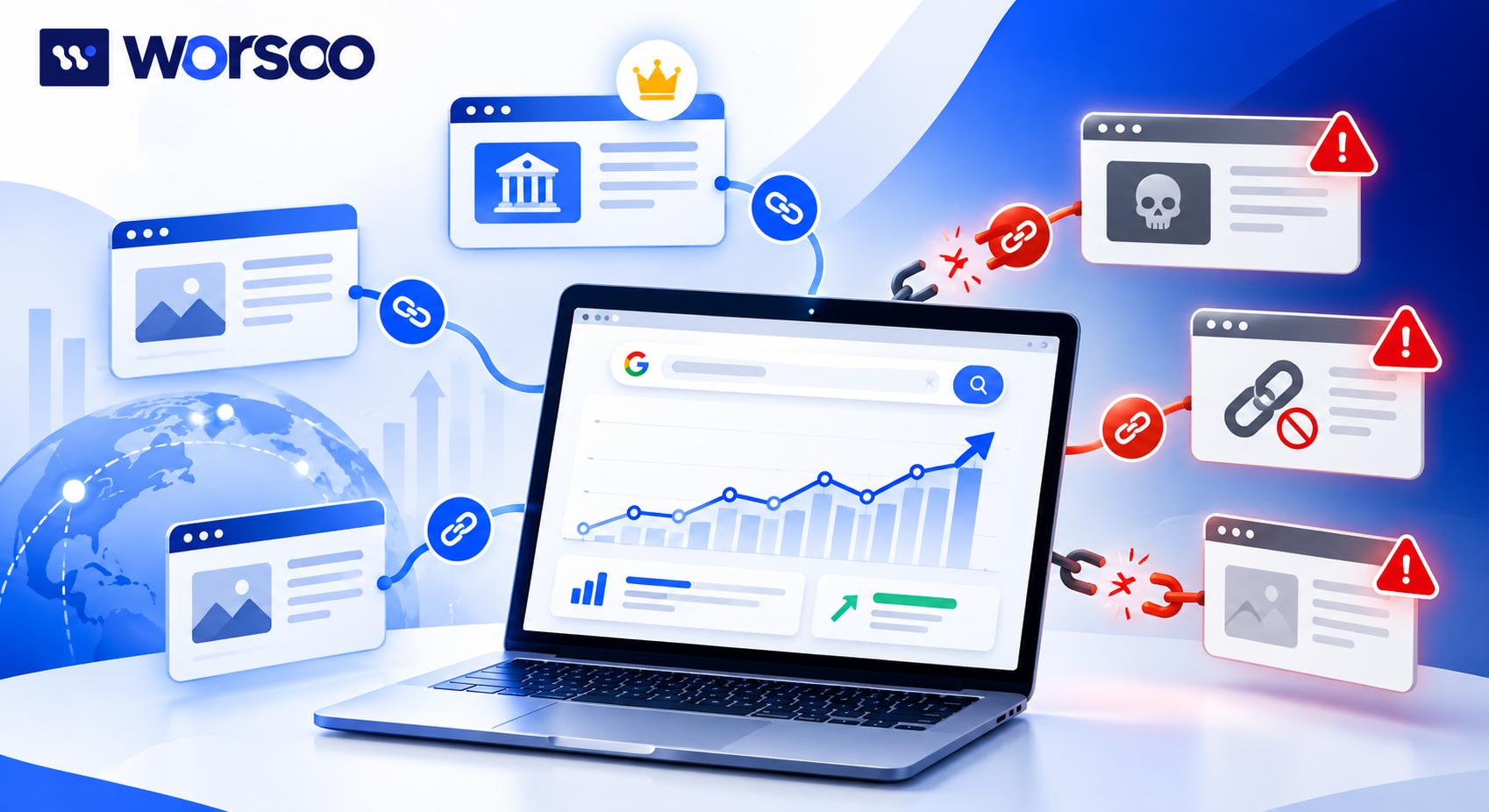 Common link building mistakes showing bad backlinks and quality backlink strategies for SEO.